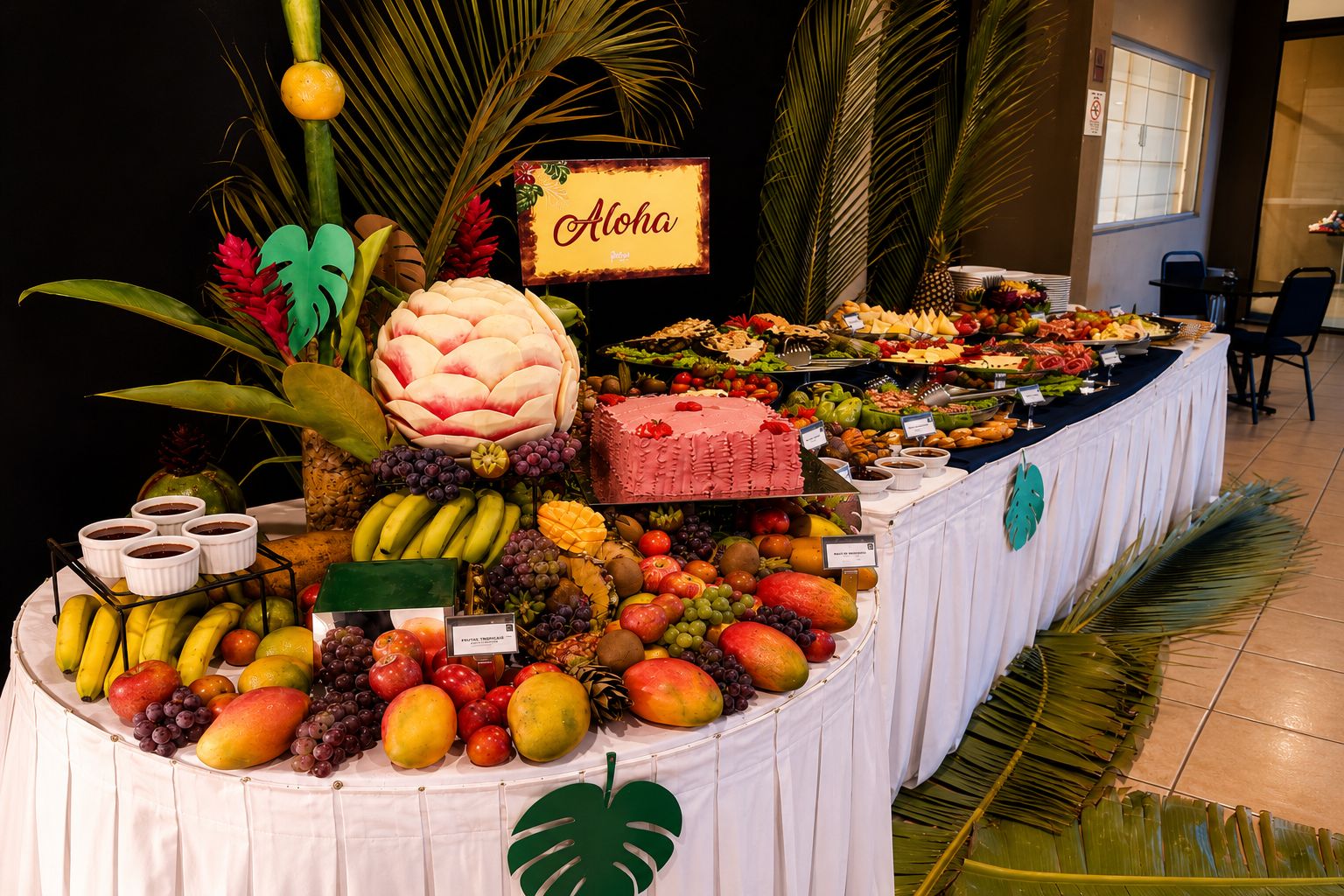 Mesa de buffet montada para evento